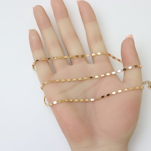 "Glossy Rose Gold Flat Link Necklace, Adjustable Shine Chain, XPNL0190 - Picture 3 of 12